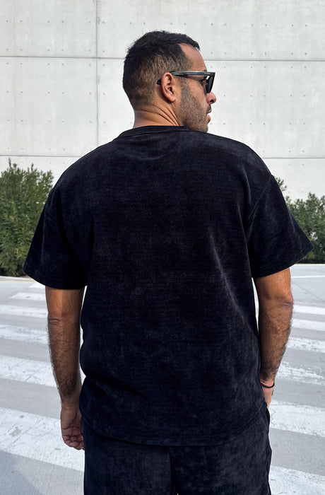 MagicBee Corduroy Velour Oversized Tee - Black
