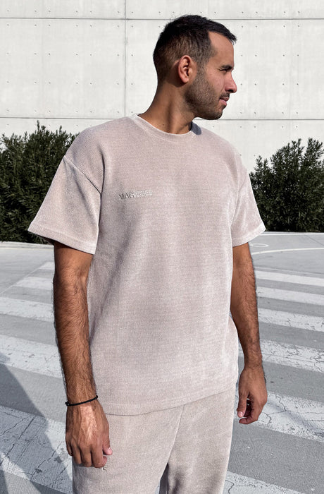 MagicBee Corduroy Velour Oversized Tee - Beige
