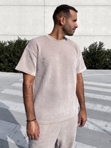 MagicBee Corduroy Velour Oversized Tee - Beige
