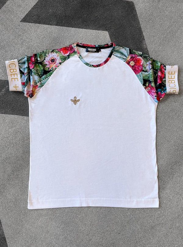 MagicBee Elastic Floral Tee - White - magicbee-clothing