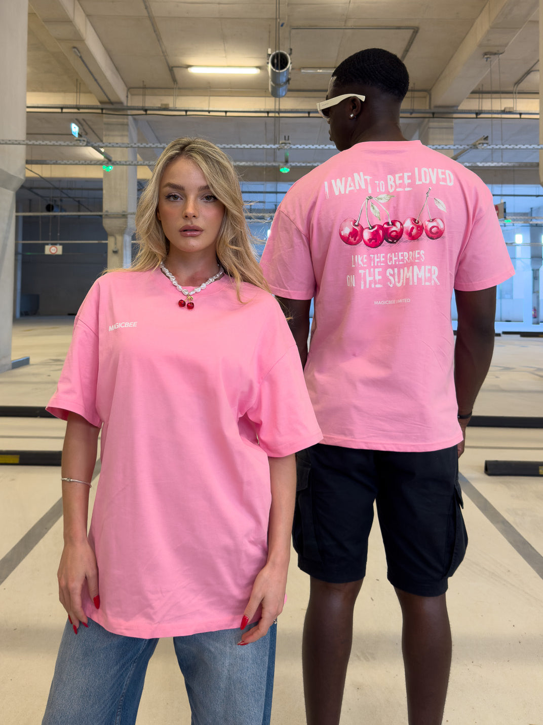 MagicBee Unisex Oversized Cherry Tee - Pink (Limited Edition)