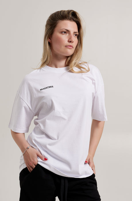 MagicBee Camiseta Oversized Unisex Cherry - Blanca (Edición Limitada)