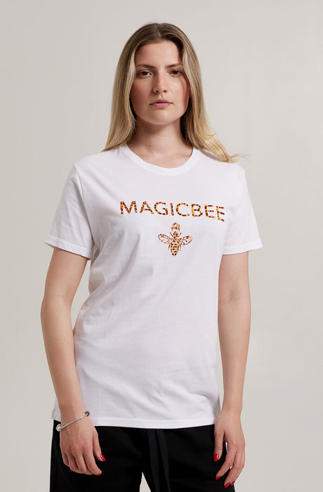 Camiseta con logo salpicado MagicBee - Naranja Blanco