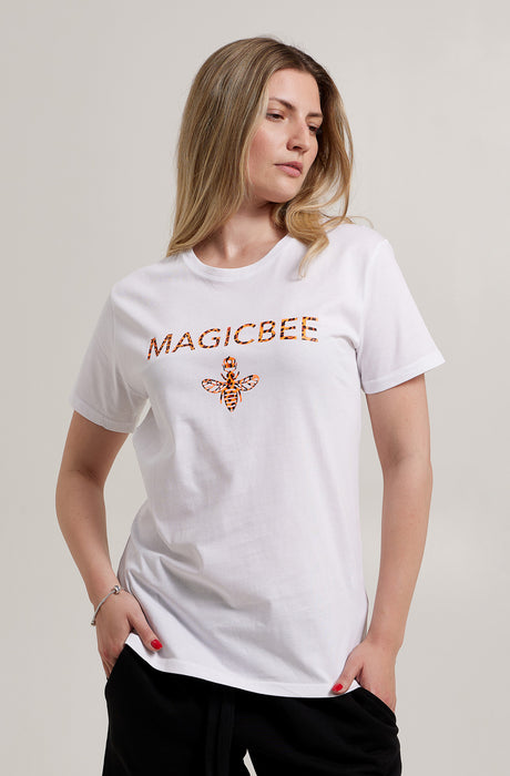Camiseta con logo salpicado MagicBee - Naranja Blanco