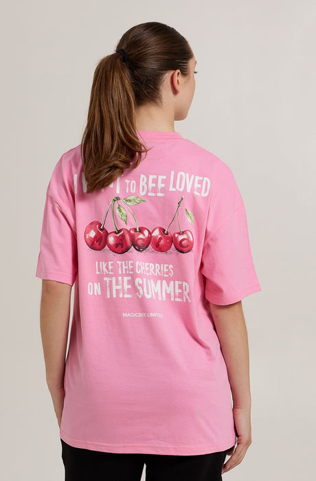 MagicBee Camiseta Cherry Unisex Oversized - Rosa (Edición Limitada)