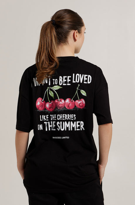 MagicBee Camiseta Oversized Unisex Cherry - Negro (Edición Limitada)