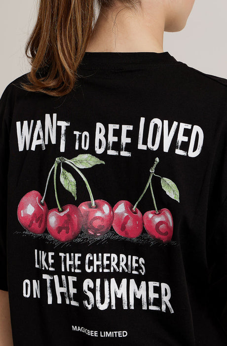 MagicBee Camiseta Oversized Unisex Cherry - Negro (Edición Limitada)