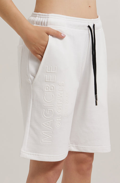 Pantalones cortos con logo en relieve MagicBee Originals - Blanco roto