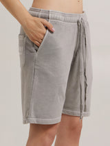 MagicBee Stone Washed Embroidered Logo Shorts - Grey
