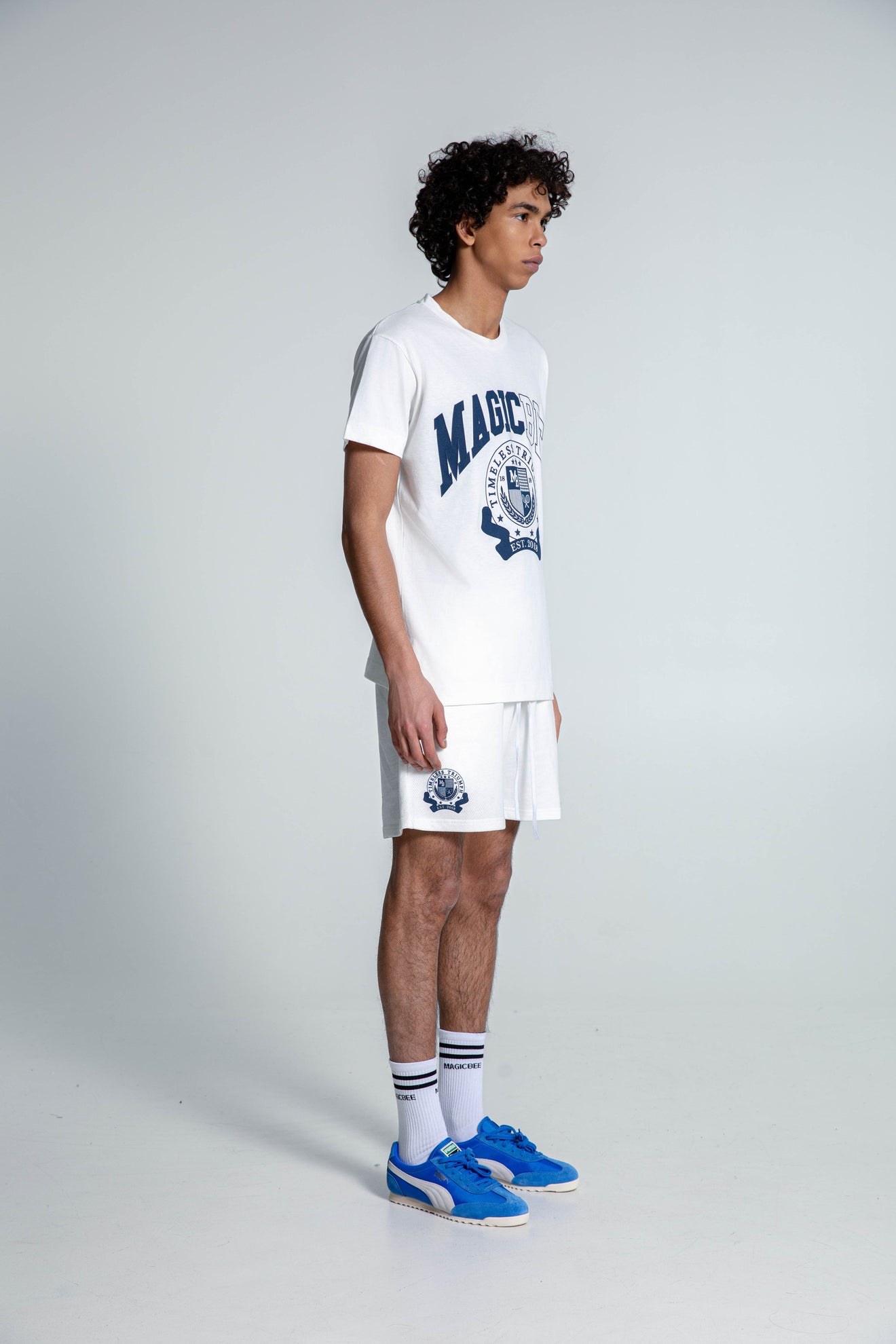 MagicBee Collegiate Logo Shorts - Off White