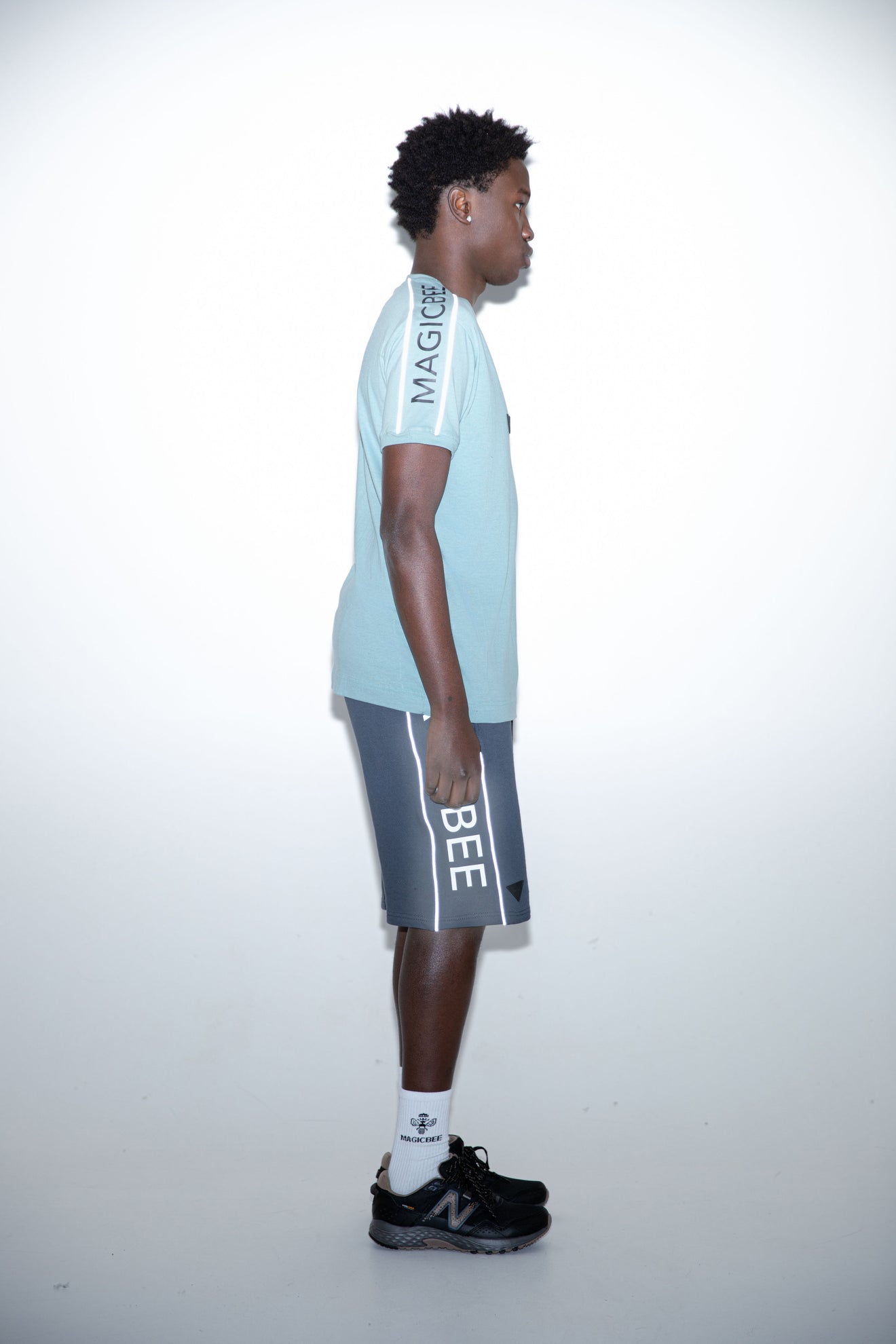 MagicBee Reflected Logo Tape Tee - Light Blue