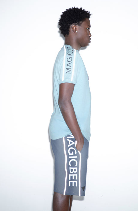 MagicBee Reflected Logo Tape Tee - Light Blue