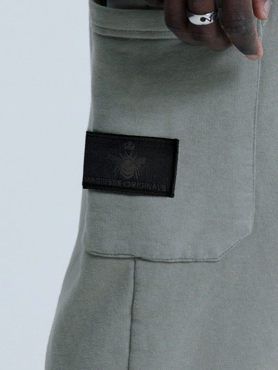 MagicBee Stone Washed Cargo Pants- Khaki