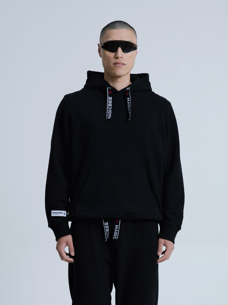 MagicBee Elastic Cord Tape Hoodie - Black