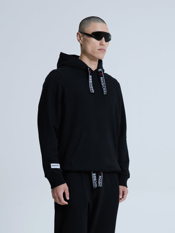 MagicBee Elastic Cord Tape Hoodie - Black
