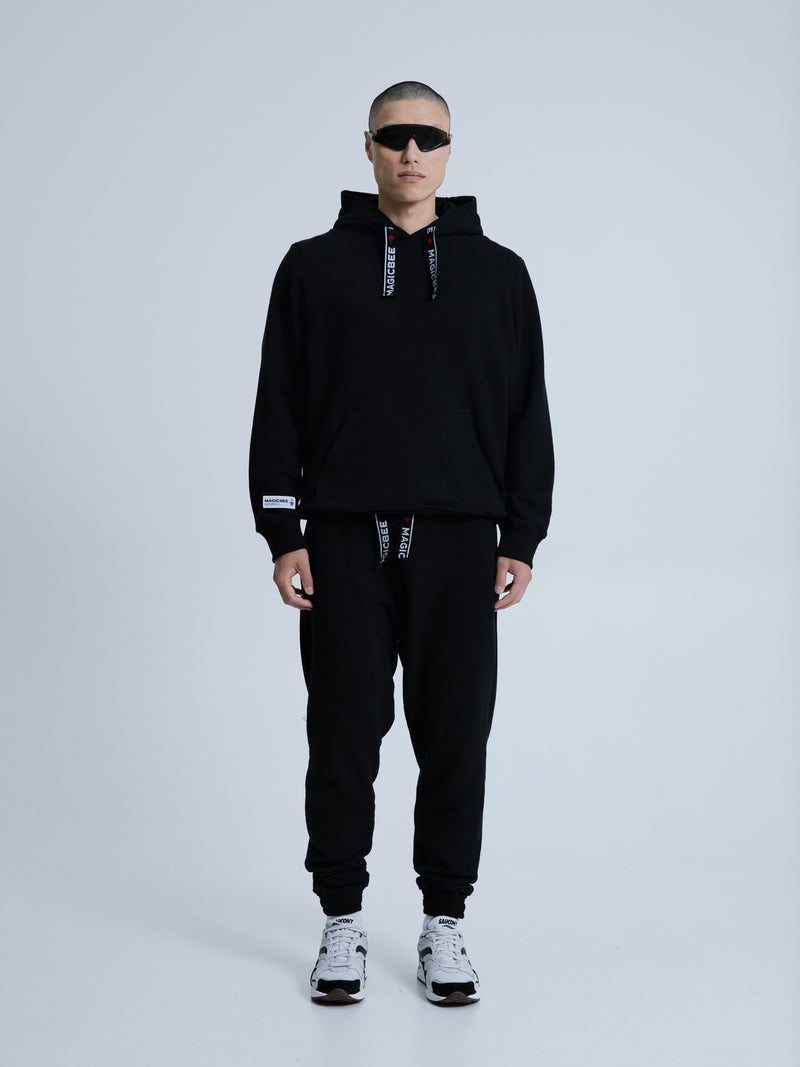 MagicBee Elastic Cord Tape Hoodie - Black