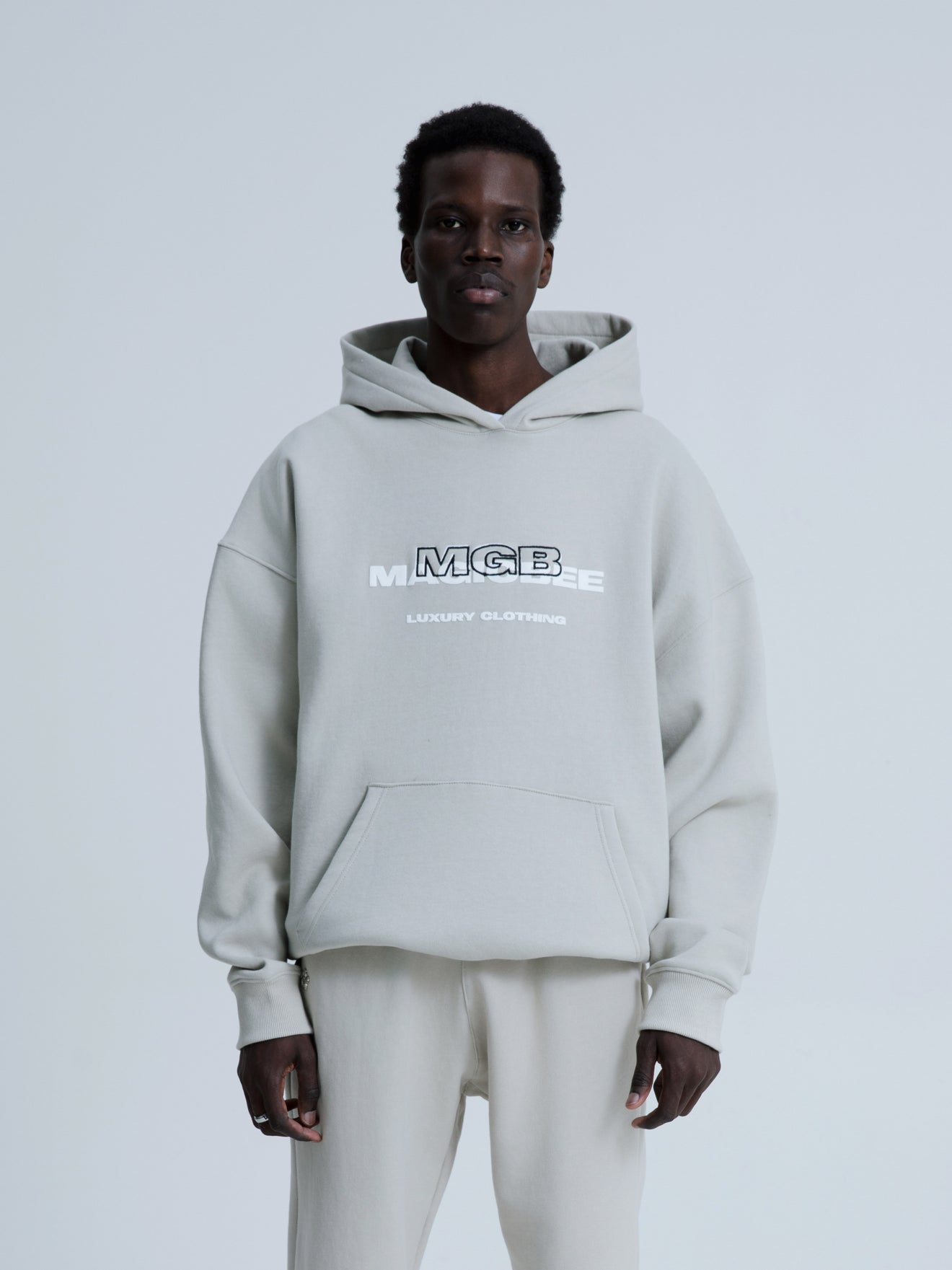 MagicBee 3D Embroidered Logo Hoodie - Ice Grey