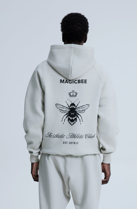 MagicBee Back Aesthetic Logo Raglan Hoodie - Ice Grey