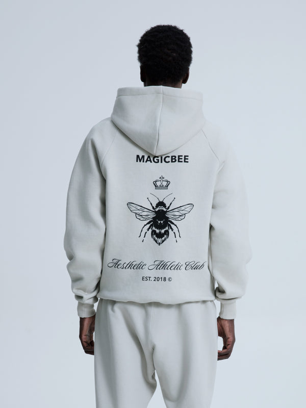 MagicBee Back Aesthetic Logo Raglan Hoodie - Ice Grey