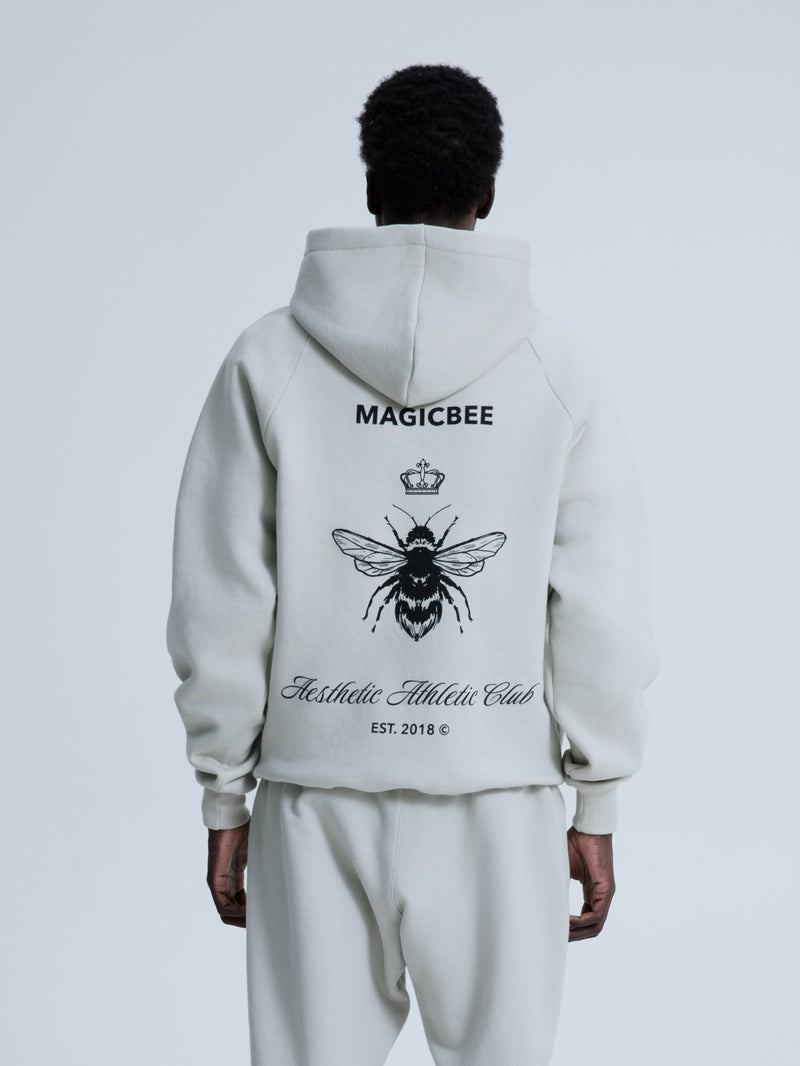 MagicBee Back Aesthetic Logo Raglan Hoodie - Ice Grey