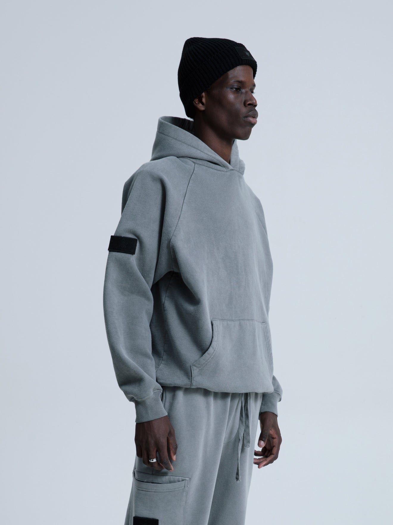 MagicBee Stone Washed Raglan Hoodie- Grey