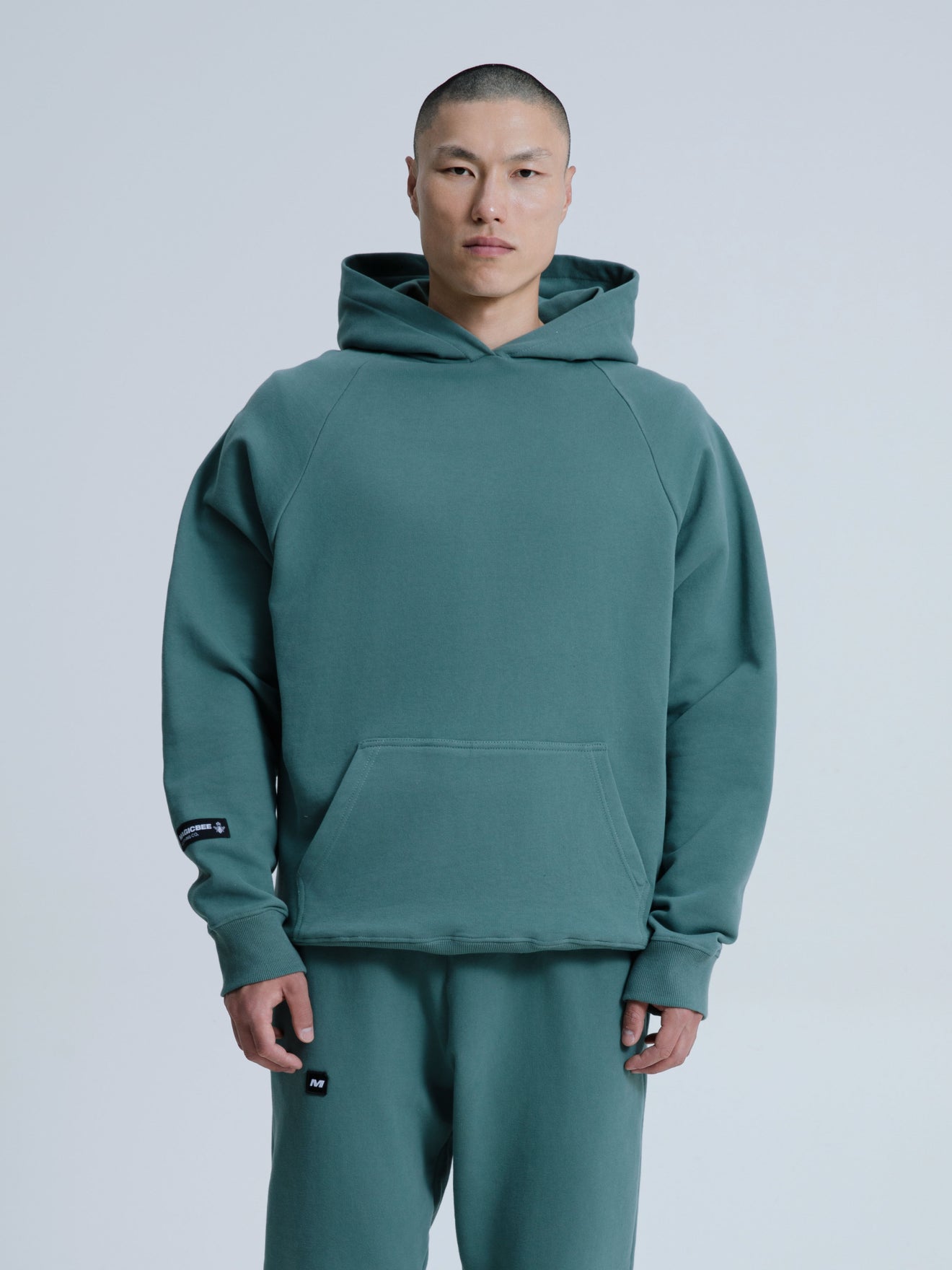 MagicBee Back Aesthetic Logo Raglan Hoodie - Green
