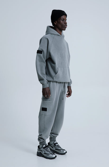 MagicBee Stone Washed Raglan Hoodie- Grey