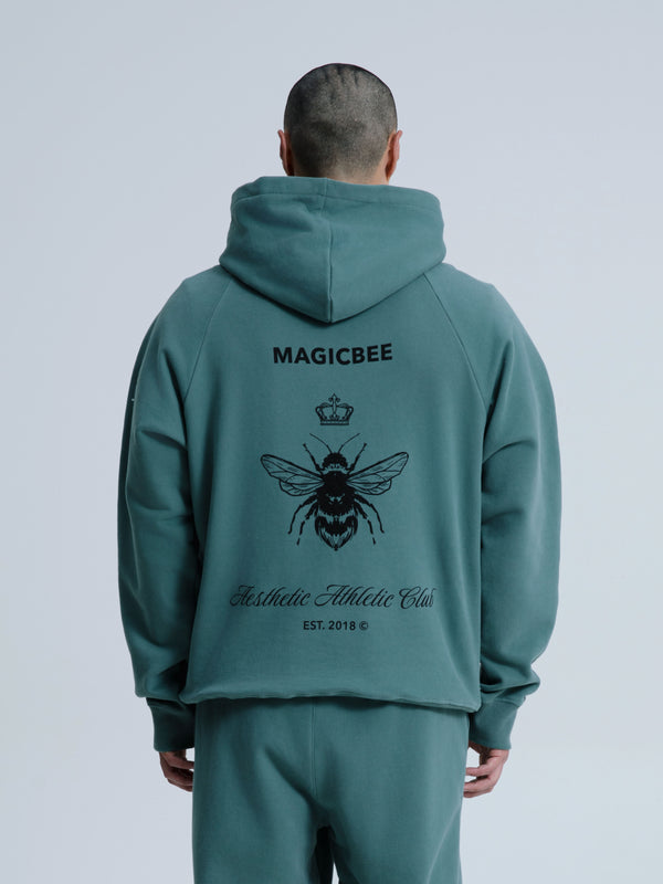 MagicBee Back Aesthetic Logo Raglan Hoodie - Green