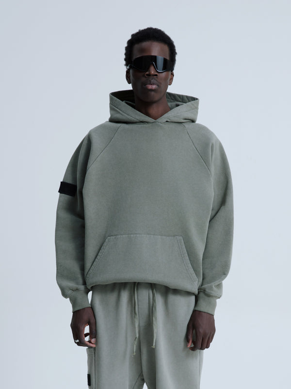 MagicBee Stone Washed Raglan Hoodie- Khaki