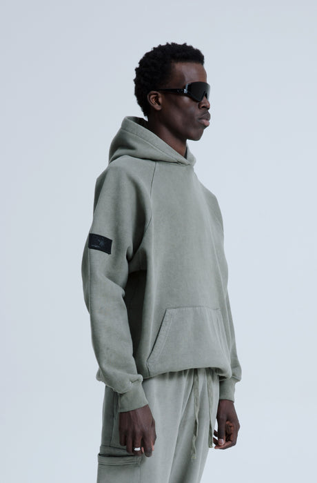 MagicBee Stone Washed Raglan Hoodie- Khaki