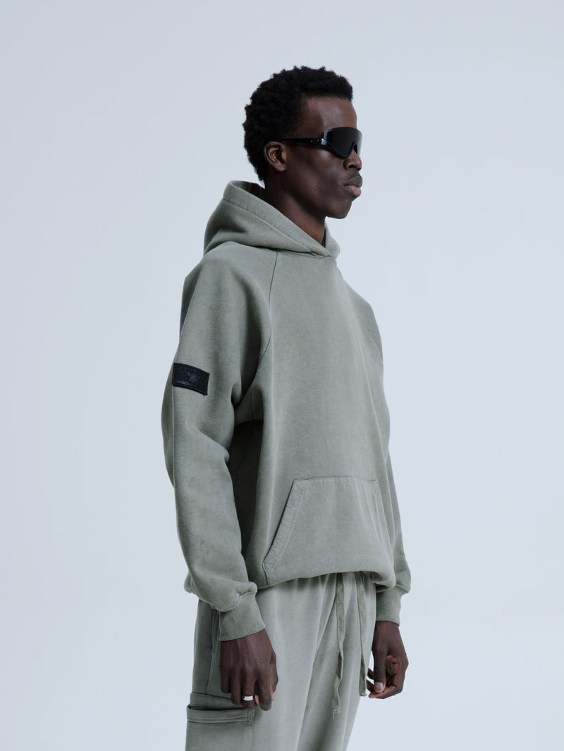 MagicBee Stone Washed Raglan Hoodie- Khaki