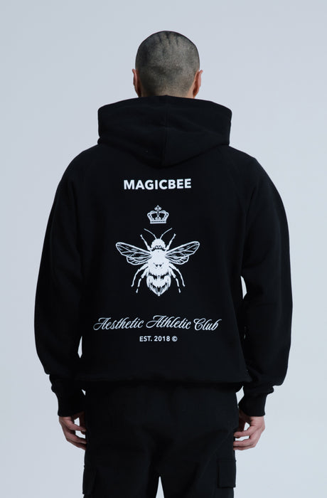 MagicBee Back Aesthetic Logo Raglan Hoodie - Black
