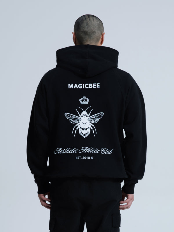 MagicBee Back Aesthetic Logo Raglan Hoodie - Black