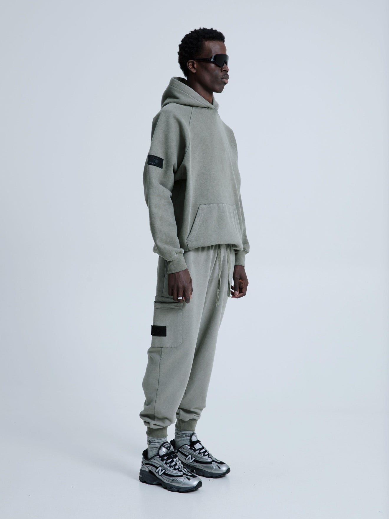 MagicBee Stone Washed Raglan Hoodie- Khaki