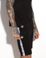 MagicBee Gold Embroidered Tape Shorts - Black - magicbee-clothing