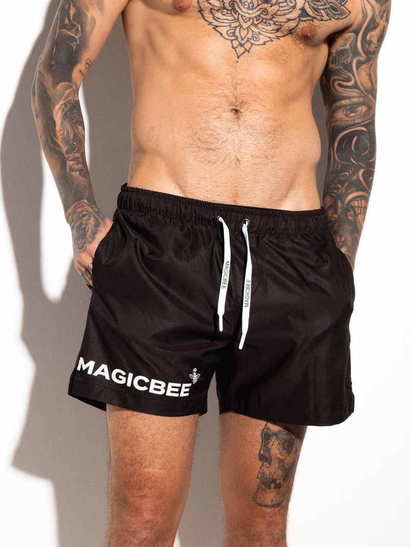 MagicBee Detail Floral Swim Shorts - Black