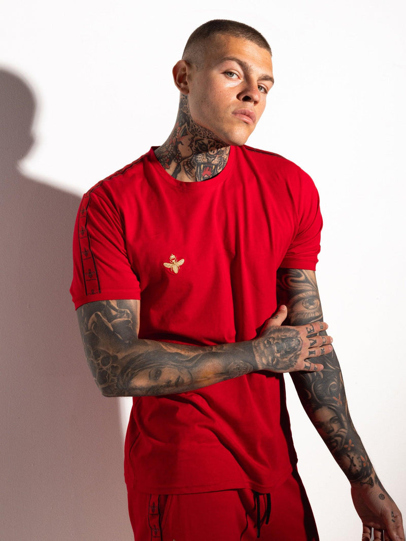 MagicBee Gold Embroidered Tape Tee - Red - magicbee-clothing