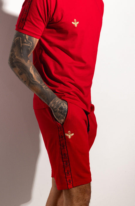 MagicBee Gold Embroidered Tape Shorts - Red - magicbee-clothing