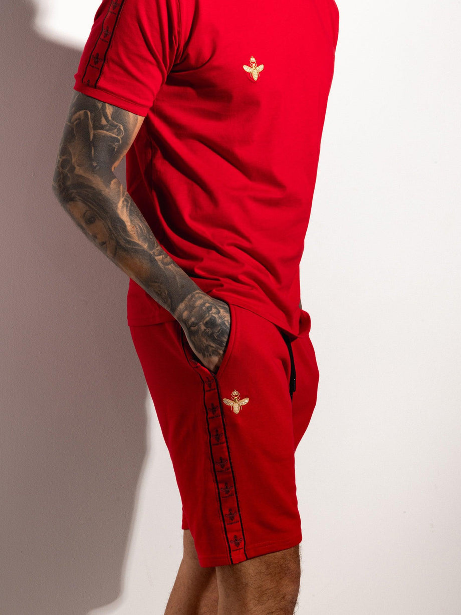 MagicBee Gold Embroidered Tape Shorts - Red - magicbee-clothing