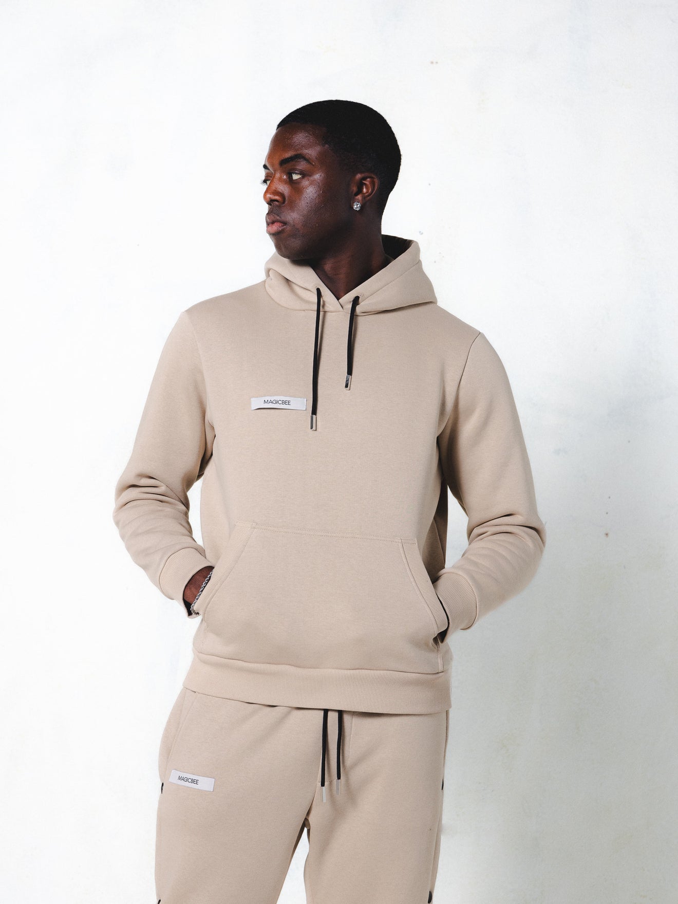 MagicBee Grosgrain Logo Hoodie - Beige