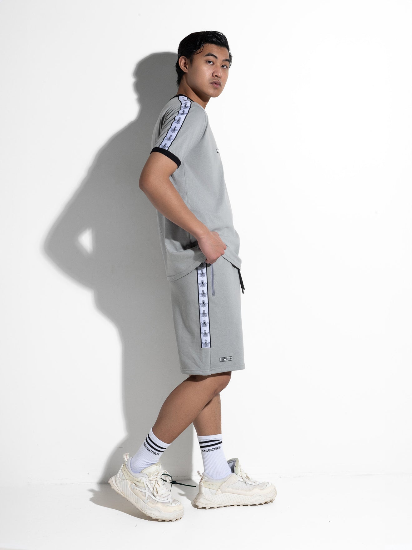 MagicBee Tape Logo Shorts - Ice Grey