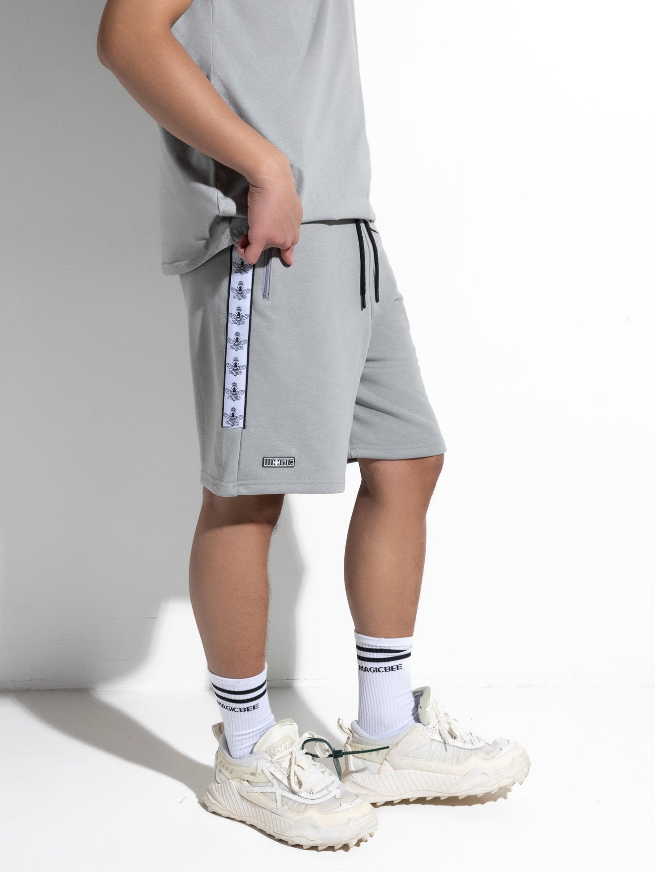 MagicBee Tape Logo Shorts - Ice Grey