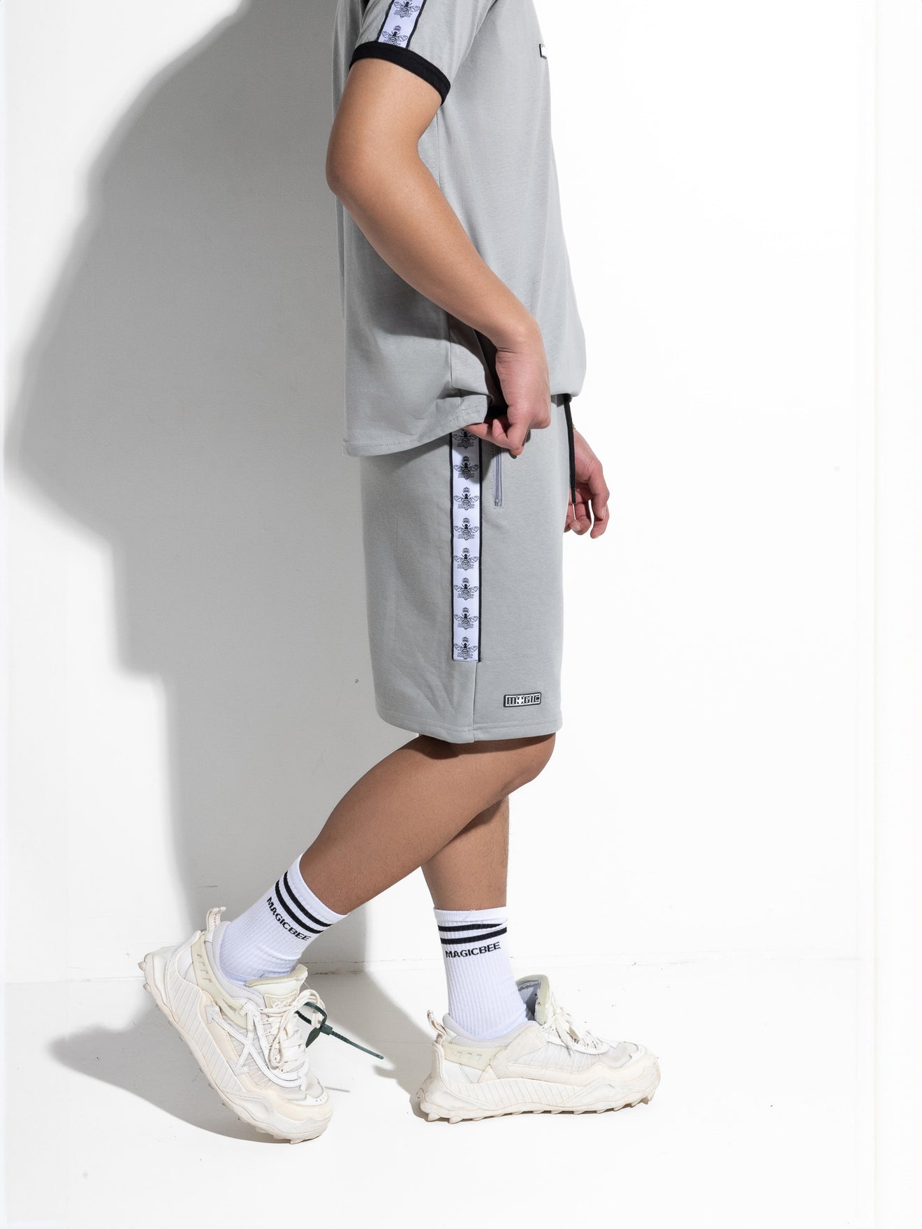 MagicBee Tape Logo Shorts - Ice Grey