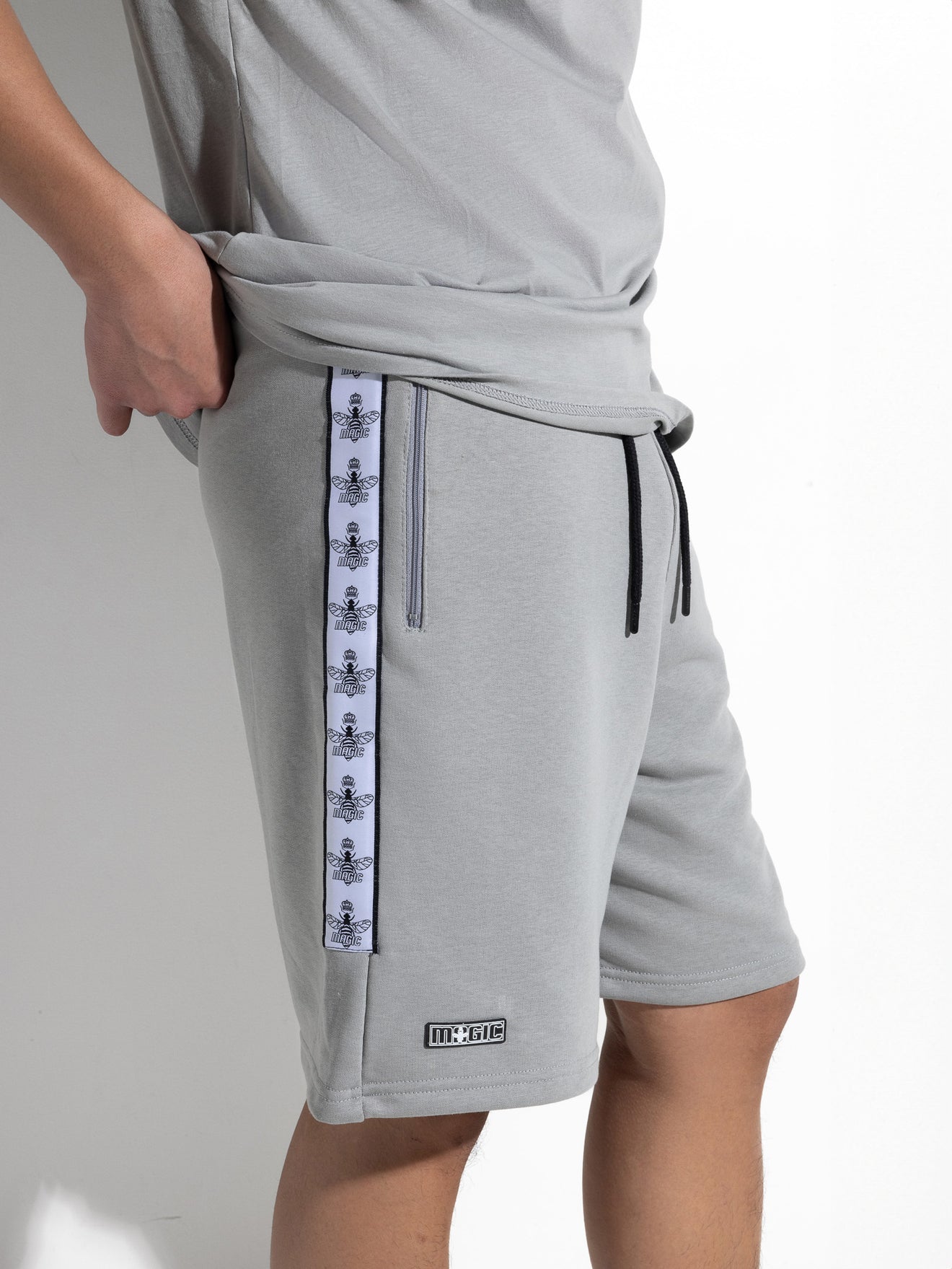 MagicBee Tape Logo Shorts - Ice Grey