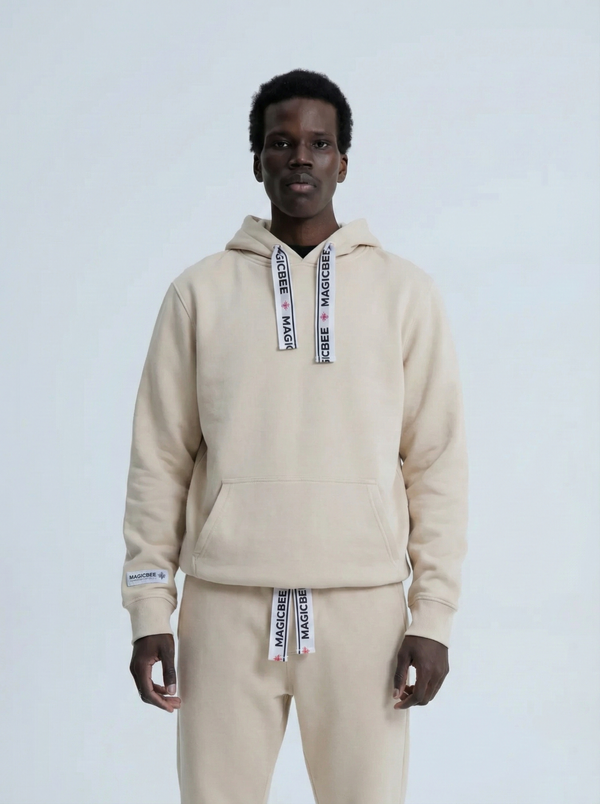 MagicBee Elastic Cord Tape Hoodie - Beige
