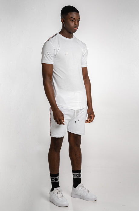 MagicBee Red & White Elastic Shorts - White
