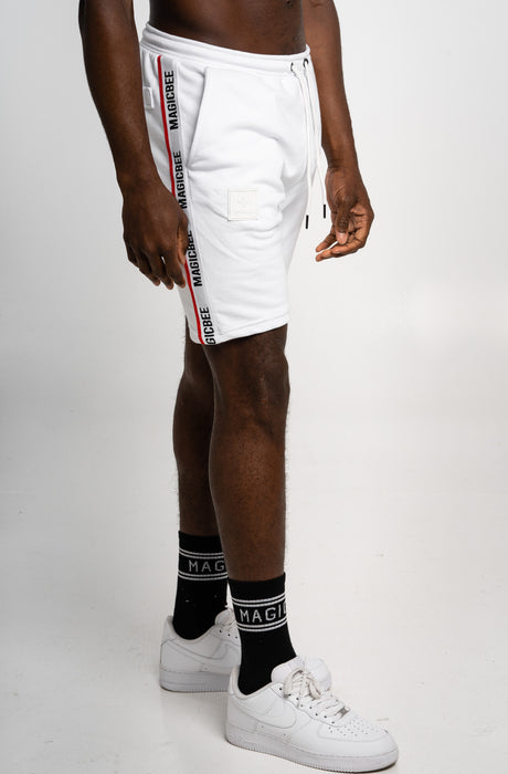 MagicBee Red & White Elastic Shorts - White