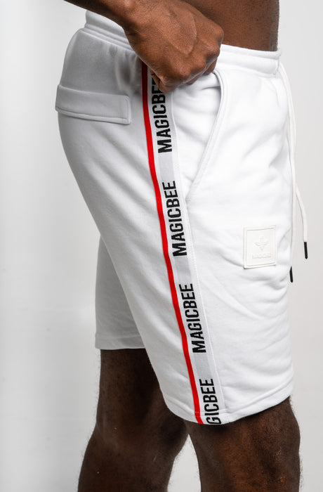 MagicBee Red & White Elastic Shorts - White