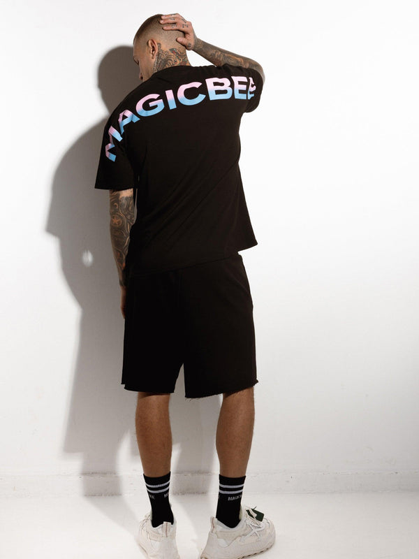 MagicBee Printed Fade Logo Shorts - Black - magicbee-clothing
