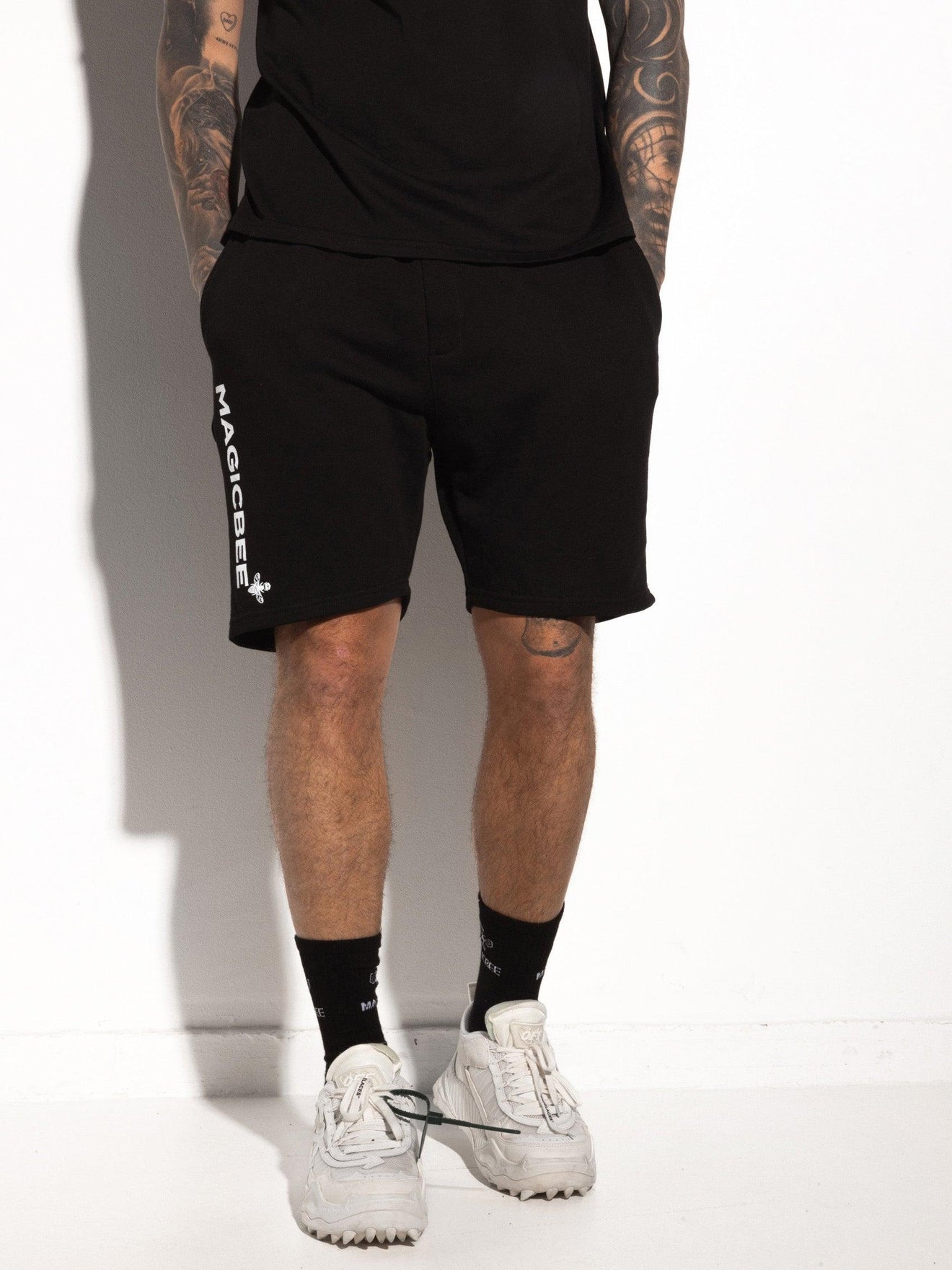 MagicBee Printed Logo Shorts - Black - magicbee-clothing